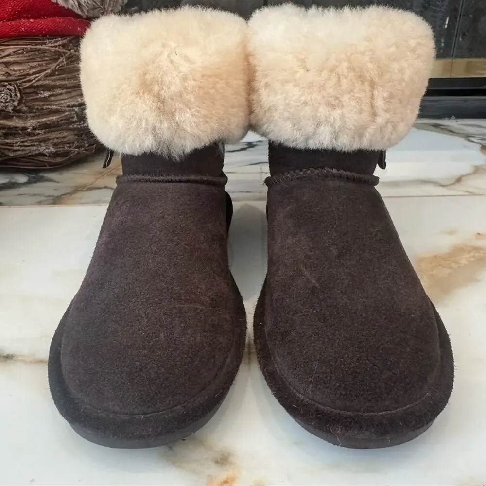 BEARPAW Women's Abby Shearling Suede Ankle Boots Sheepskin/Wool Lining |‎ Size 7